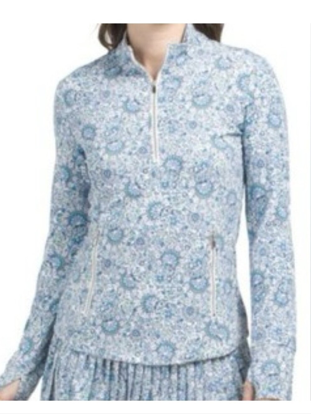 LAURA ASHLEY upf 50 1/4 Zip Top Medium Golf Tennis Floral Performance Shirt
